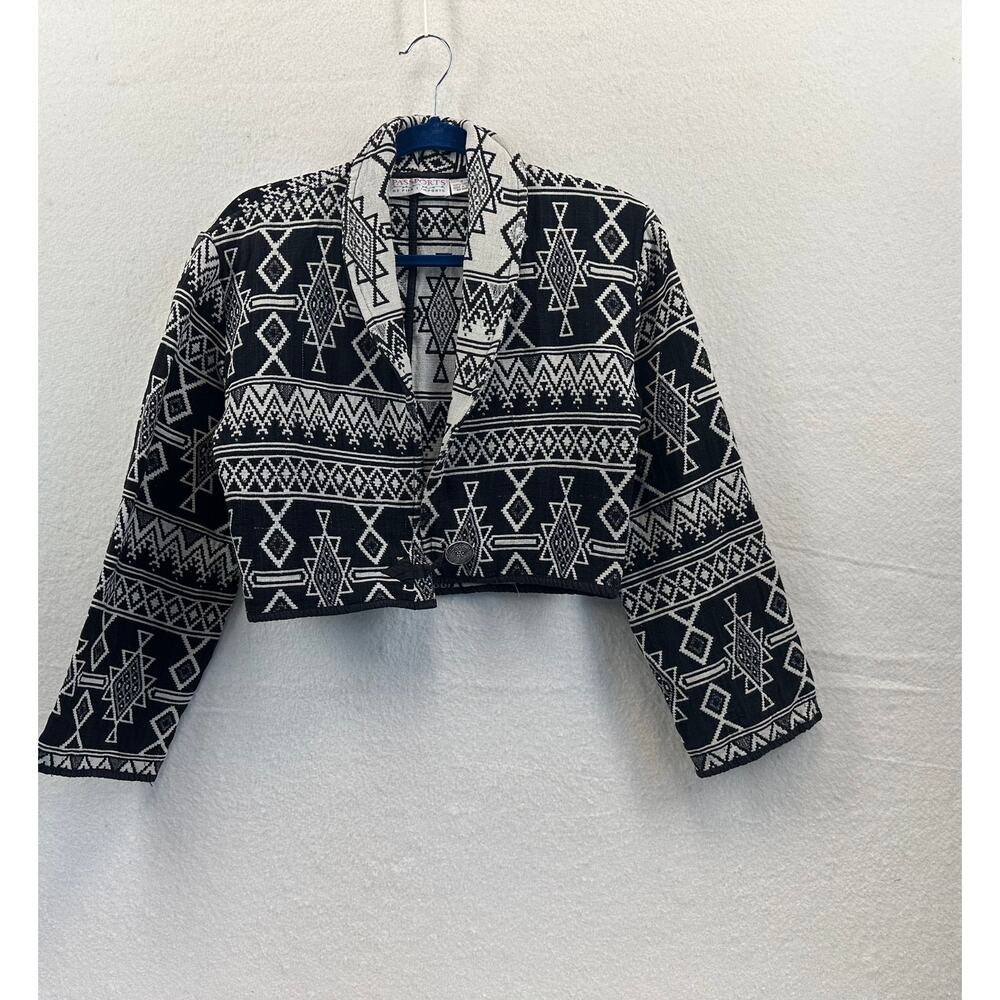 Passports Vintage Woven Cotton Bolero Jacket w/ Aztec Tribal Pattern SZ Small
